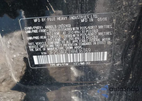 2017 Subaru Forester 2.5I Premium из США, поврежденный, VIN JF2SJAGC1HH436169